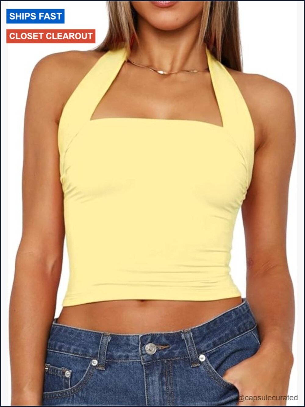 Halter Neck Backless Crop Top Y2K Sleeveless Tank Open Back Slim Fit